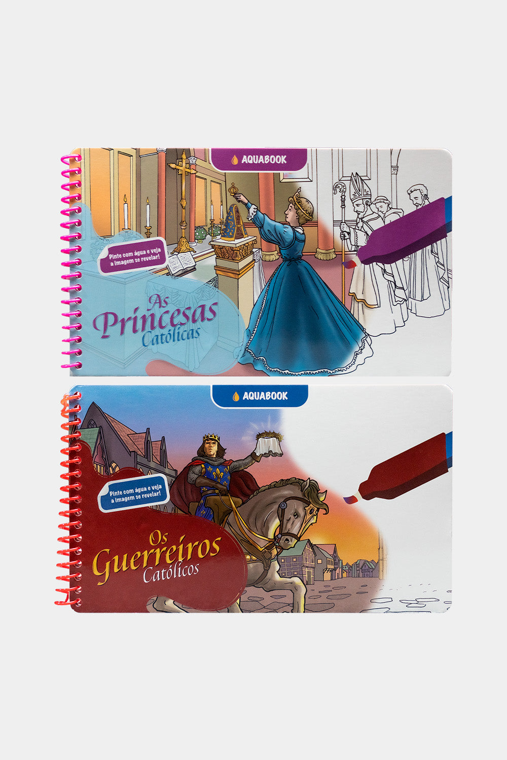 Combo Aquabooks Católicos: Guerreiros e Princesas + 2 Canetas de Brinde